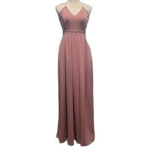 Windsor Formal Maxi Dress SM Pleated V Neck Sleeveless Cross Back Pockets Mauve